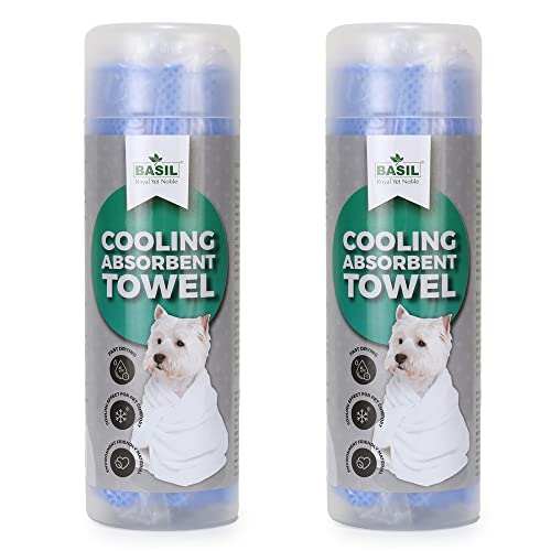Image of BASIL Microfiber Ultra-Soft, Quick-Absorbent & Cooling Towel for Pets | Eco-Friendly, Fast-Drying Bathing Towel for Dogs & Cats of All Breeds | Perfect for Travel & Outdoor Uses | Blue | Pack of 2
