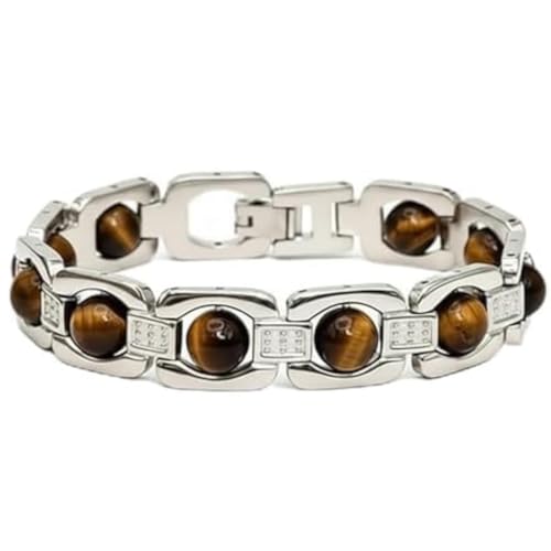 Image of Arihant Gems & Jewels Tiger Eye Bracelet for Men & Women | Natural Tiger Eye Stone Healing Bracelet | Wealth, Protection & Confidence Crystal | 8mm Beaded Stretch Bracelet for Unisex.