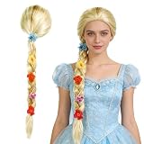 PLLYPE Prinzessin Perücke Zopf, 85CM Perücke Rapunzel Kinder mit Blume, Kinderperücke Blond für Mädchen, Rapunzel Kostüm Perücke für Märchen, Karneval, Mottoparty Kindergeburtstagsparty (Gold)