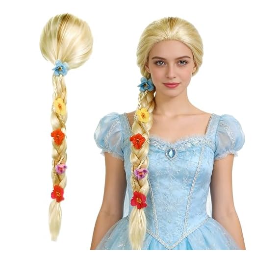 PLLYPE Prinzessin Perücke Zopf, 85CM Perücke Rapunzel Kinder mit Blume, Kinderperücke Blond für Mädchen, Rapunzel Kostüm Perücke für Märchen, Karneval, Mottoparty Kindergeburtstagsparty (Gold)