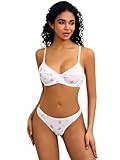 SweatyRocks Women's Print Triangle Matching Bra and Panty 2 Piece Lingerie Underwear Set Floral White Medium