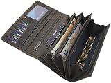 myledershop Duży portfel damski z bawolej skóry z motywem trupiej czaszki z ochroną RFID i NFC, Vintage szary, Einheitsgröße, Nowoczesny