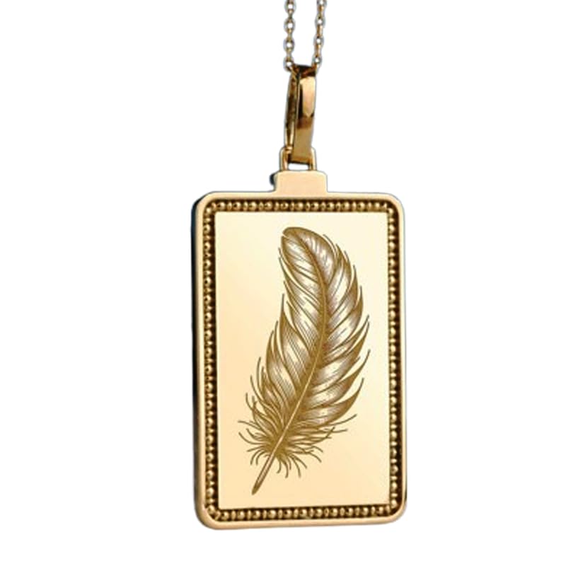 Collier pendentif rectangulaire plume argent doré idée cadeau mixte