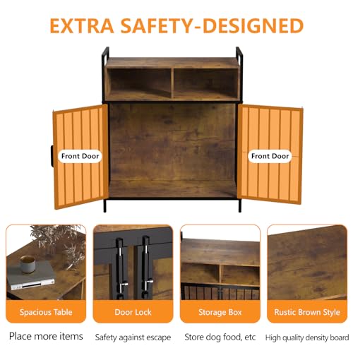 aboxoo 32/40 Inches Furniture Style Dog Crate for Medium Small Dog,Indoor Dog Kennels with Drawers Storage(Rustic Brown) - Image 6