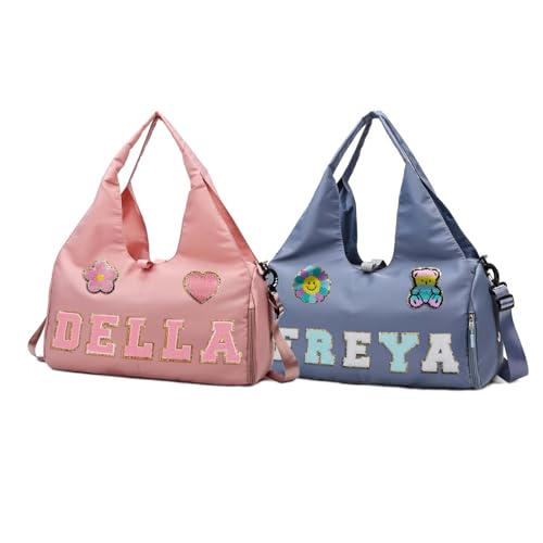 Personalized Name Dance Ballet Yoga Bag, Cute Travel Duffel Bag, Sport Duffle Gym Cheerleader Bag, Weekender Overnight Bag Gift, Custom Chenille Letter Name Girls Boys Kids Teenager (Style 2)