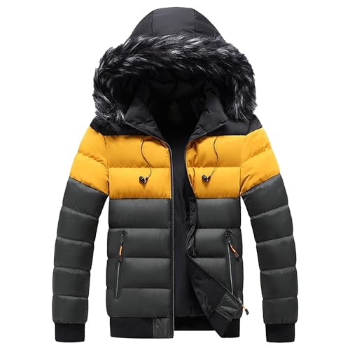 Image of Gsywaipei Men's Faux Fur Hoodie Down Coat Winter Color Warm Male Puffer Jacket Wind Resistant Padded Jackets with Hood, Green, 4XL