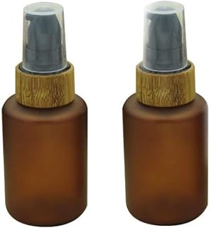 2Pcs 60ml/2oz Empty Refillable PET Plastic Pump Bottles Cosmetic Makeup Cream Lotion Shower Toiletries Liquid Storage Container Vial Pot With Bamboo Pump (Amber)