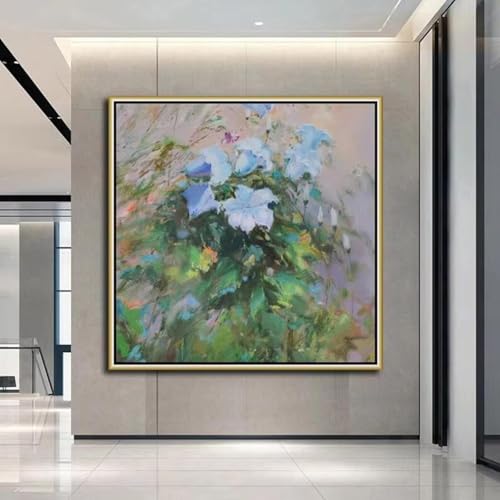 Tableau fleurs gloire du matin abstraites AEFOUU 70x70 cm