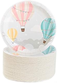 Sparkle and Bash Baby Shower Paper Plates, Hot Air Balloon, 80 Pack, 7
