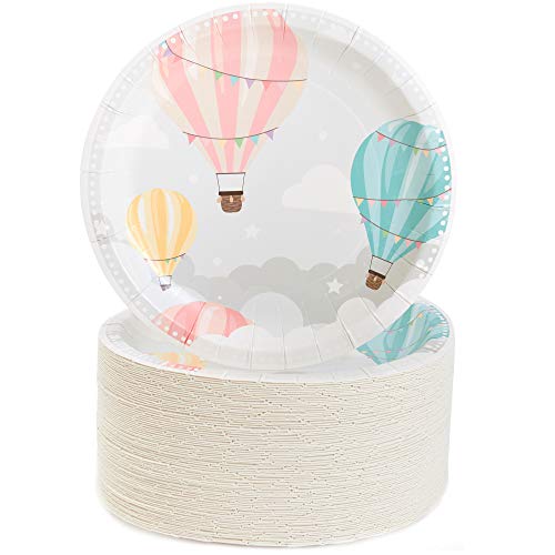 Sparkle and Bash Baby Shower Paper Plates, Hot Air Balloon, 80 Pack, 7