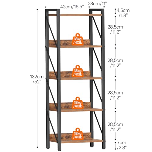 Image of HOOBRO Bookshelf, 5-Tier Industrial Bookcase, Book Shelf Storage Organizer, Tall Bookshelf with Metal Frame for Living Room, Bedroom, Home Office, Kitchen, Rustic Brown and Black BF73SJ01
