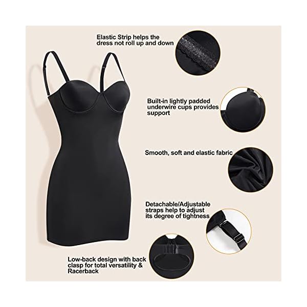 BRABIC-Womens-Dress-Full-Slip-Shapewear-Bodysuit-Lingerie-Body-Shaper-with-Built-in-Bra-Tops-Smooth-Back BRABIC Women's Dress Full Slip Shapewear Bodysuit Lingerie Body Shaper with Built-in Bra Tops Smooth Back (Black, X-Large)