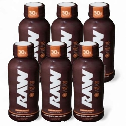 RAW-Chocolate Milkshake Protein Shake - 30g Protein 160 Calories - Ready-to-Drink - 12 fl oz Bottles (6-Pack) Muscle Recovery & Energy Boost. Custom Bundled by MOOCHI