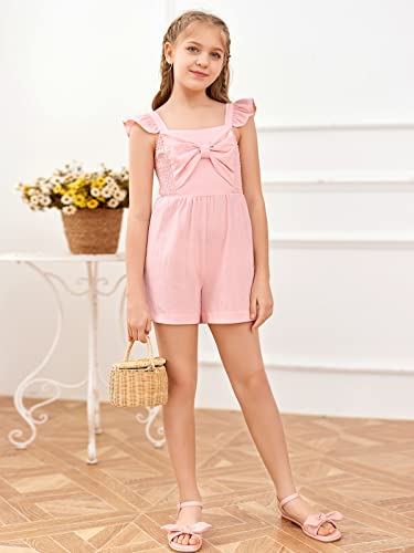 Gamisote Girls Sleeveless Jumpsuit Ruffle Wide Leg Smocked High Waisted Rompers Pink #TOP6