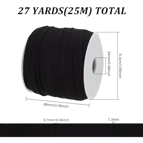 Miniatura 2 de Benecreat Recambio Cuerda Plana Cordón 25m, Cordón Suave Negro De 12 Mm De Ancho Con Carrete De Plástico De 1 Piezas, Para Abrigos, Pantalones, Pantalones Cortos