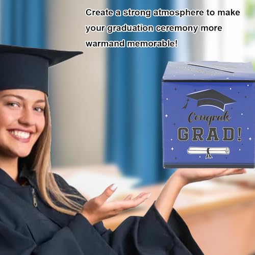 Image of Graduation Card Box 2026 Graduation Party Decorations Blue Graduation Card Box Holder Foldable Congrat Grad Card Gift Boxes Money Box 2026 Graduation Decoration 2026 Graduation Party Supplies Favor