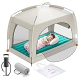 QPAU Inflatable Toddler Travel Bed with Tent – Lightweight Blow Up Kids Air Mattress with Hand Pump – Indoor & Outdoor Portable Sleeping Solution for Camping, Travel, Home, Grandma’s – Ages 3+