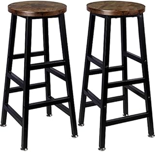 Tektalk Round Bar Stool Square Leg Vintage Rustic Brown Easy Assembly for Home Kitchen Counter - Set of 2