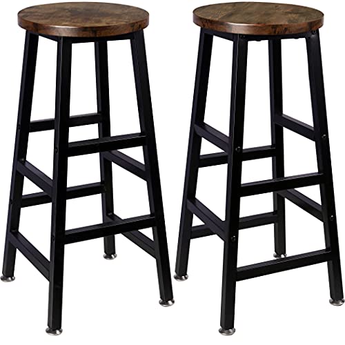 Set di 2 sgabelli da bar Tektalk rotondi in stile vintage, supportati da un'elegante struttura in acciaio nero progettata in stile industriale, aggiungi la tua cucina, salotto, sala banchetti o bar con un tocco di colore brillante.