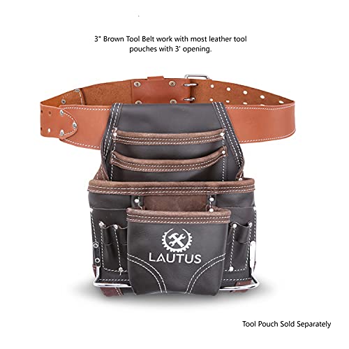 Image of LAUTUS 3-Inch Tapered Work Belt in Heavy Oiled Tanned Leather| 32-Inch to 46-Inch | Brown|