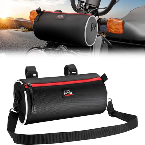 KEMIMOTO Motorcycle Handlebar Bag Small Bag with Shoulder Strap Waterproof Motorcycle Barrel Bag Storage Bag Compatible with Ruckus Mini Bike Touring Adventure UTV Scooter