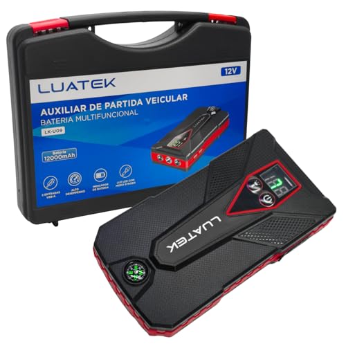 Auxiliar de Partida Automotiva Portátil com Bateria Recarregável 12V, Função Powerbank 12000 mAh USB e Lanterna LED para Veículos