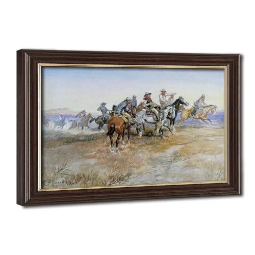 Charles M Russell impressions sur toile haut de gamme avec système d'accroche en bois