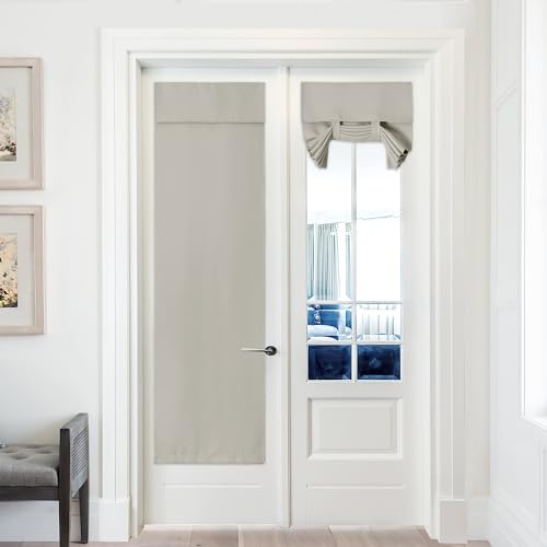 PONY DANCE Door Window Curtain - Blackout Privacy Shade for Glass Front French Door, Thermal Insulated Tie-Up Window Covering, Natural, 1 Panel, 26W x 80L Inch