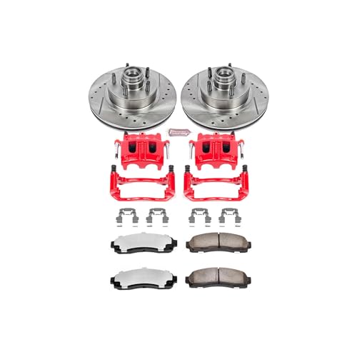 Image of PowerStop Front Brake & Caliper Kit for Ford Ranger 2003-09 |Mazda B2300 2003-09 |B3000 2003-08 |B4000 2003-09 - Drilled & Slotted Disc Rotors + Z36 Brake Pads + Red-Powder Coated Calipers, KC1857-36