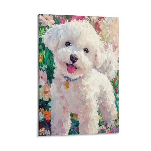 Tableau impression sur toile Bichon Frisé mur vide