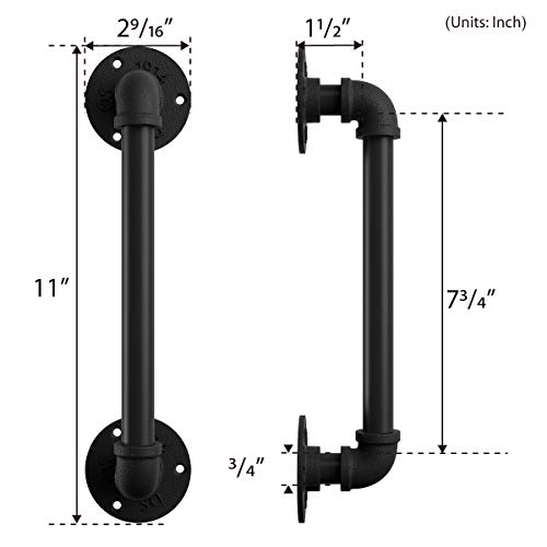Smartstandard 11” Pipe Barn Door Handle, Black Rustic Industrial Grab Bar, Towel Bar, Handrail And Pull For Stairs, Gate, Garage #TOP2