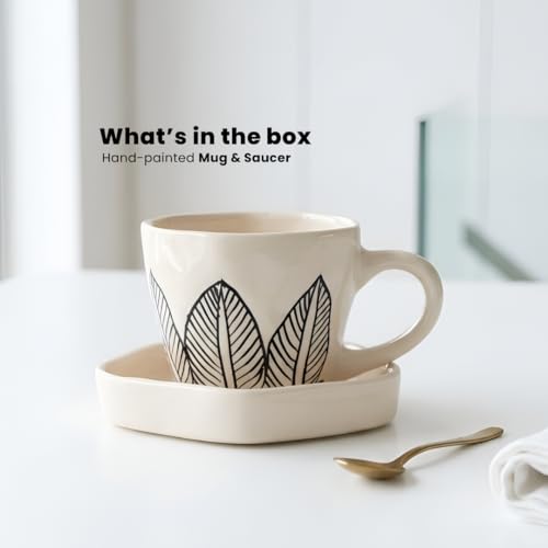 Image of Ceramic Coffee Cup with Saucer Set of 1, 250ML Microwave and Dishwasher Safe Large Tea Cups | Large Cup for Coffee | Ideal Use for Every Occasion, Gifting