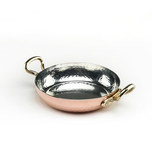 ALFIQ Padella in rame martellato a mano, 25,4 cm, Sahan turco con manici in ottone, 2,5 litri