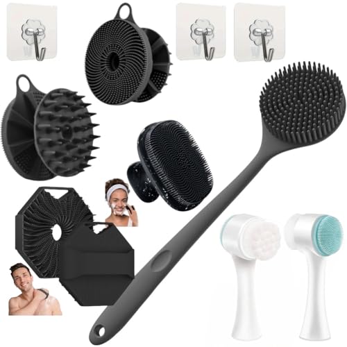 Image of Snika Silicon Brush Combo (2in 1 white face scrubber-long brush-Belt-Scalp-body scrubber Free hook)