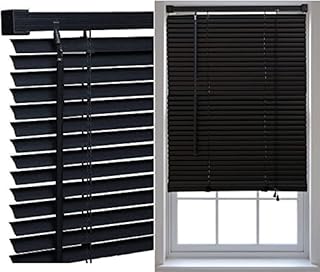 Optimal Products PVC Window Venetian Blinds Strong Trimmable Easy Fit Child Safe Home Office Blind Black Cream White Silver Teak And Natural (Black, 60 x 150 cm)