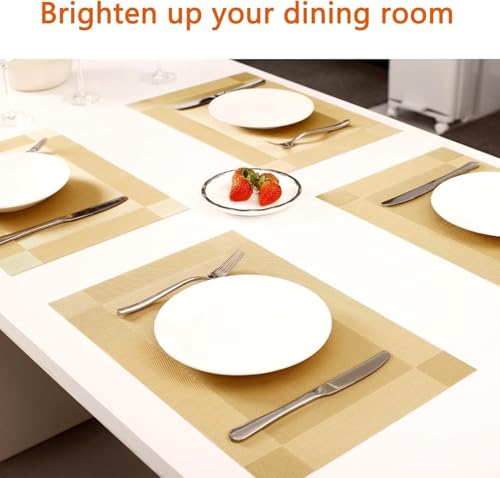 Image of Anugrah Dining Mats Table Mats PVC Placemats Heat-Resistant Placemat for Dining Tea Table Woven Vinyl Stain Resistant Table Mats Easy to Clean - 45x30 cm (Gold, 4)
