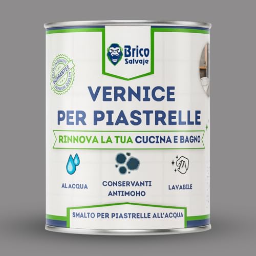 BRICOSALVAJE Vernice a base acqua per piastrelle da cucina e bagno OPACO | Senza primer | Lavabile | Grande durezza (Grigio caldo, 750 ML)