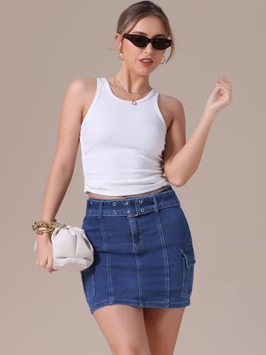 Women's Summer Denim Skirts High Waisted Stretchy Bodycon Mini Cargo Jean Skirt3