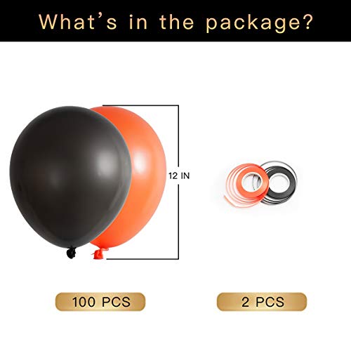 Joyyu 100Pcs 12 Inch Black And Orange Party Balloons With Matching Color Ribbons For Halloween Basketball Theme Birthday Wedding Bachelorette Party Baby Shower Balloons Garland Decorations #TOP2