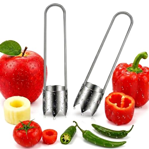 Image of Red Bell Pepper Corer 2 PCS, Jalapeno Corer & Apple Stainless Steel Fruit and Vegetable Corer Gadgets, Core Remover Tool for Zucchini, Tomato, Pear and More Practical Kitchen Tools