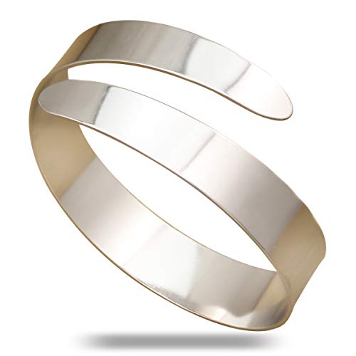 RechicGu Egypt Cleopatra Swirl Snake Upper Arm Cuff Armlet Armband Bangle Bracelet (Silver)