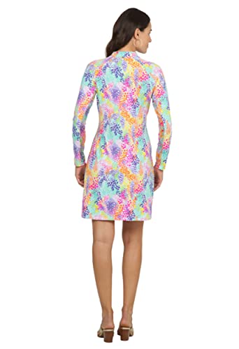 Ibkul Athleisure Wear Sun Protective Upf50+ Icefil Cooling Lessie Print Long Sleeve Mock Neck Dress – 68375 White Multi Lessie Xl #TOP2