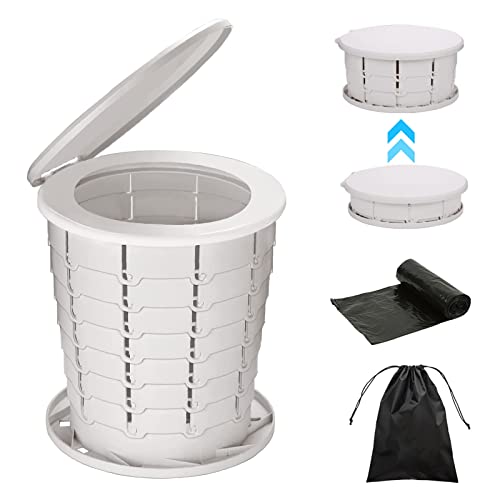 Viowey Tragbare Toilette für Camping, Tragbares Töpfchen für Erwachsene, Tragbare Falttoilette mit Deckel - Einziehbare Höhenverstellbar Autotoilette für Camping, Wandern, Ausflüge, Stau (Weiß) Cover