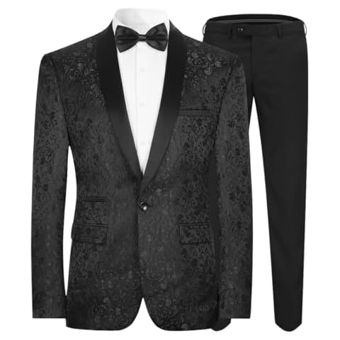 Allthemen Mens 2 Piece Jacquard Suit Black Cover