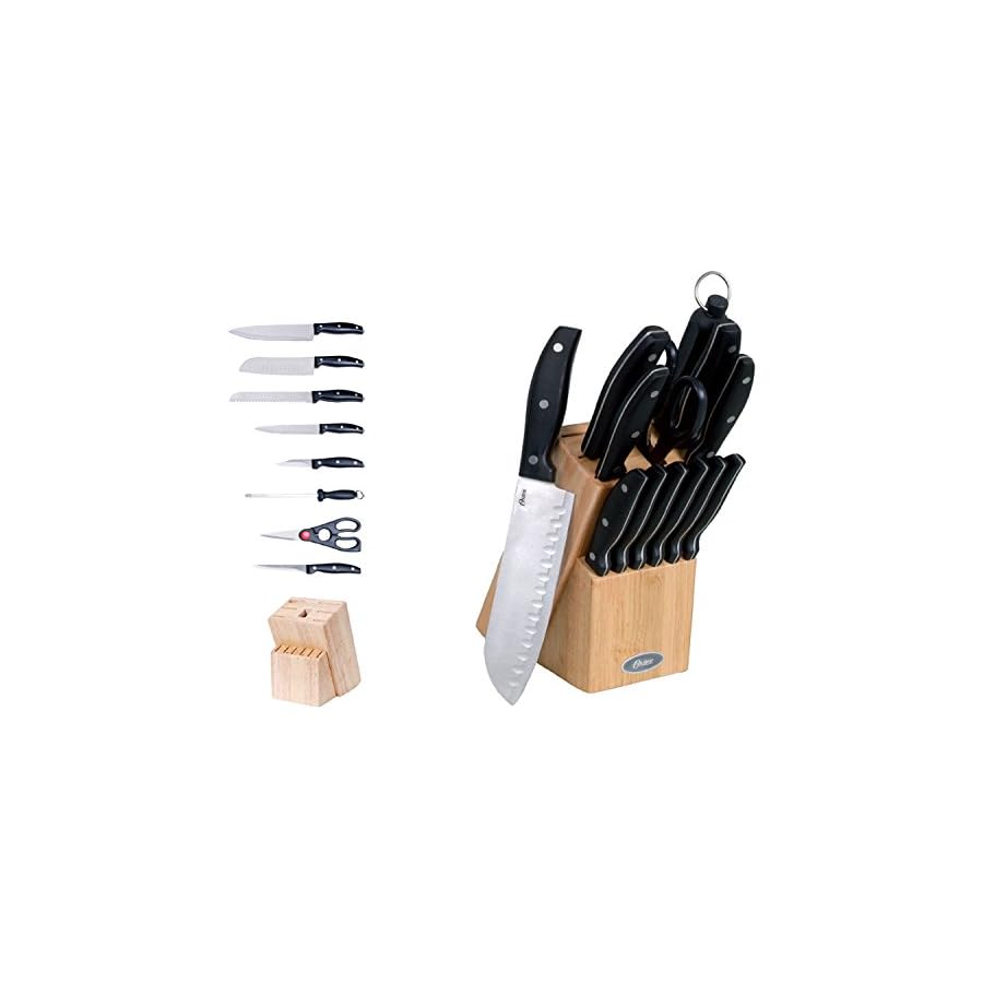 Oster-6952914-Granger-Cutlery-Set-Wood-Block-14-Piece-Black Oster 69529.14 Granger 14 Piece Cutlery Set with Wood Block, Black handles