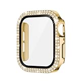 Double Row Diamond Case Compatible with Apple Watch 46 45 44 42 41 40mm Protective Case with Built-in Screen Protector for Series 11/10 /9/8/7/6/5/4/3 (Gold,Series4/5/6/SE 40mm)