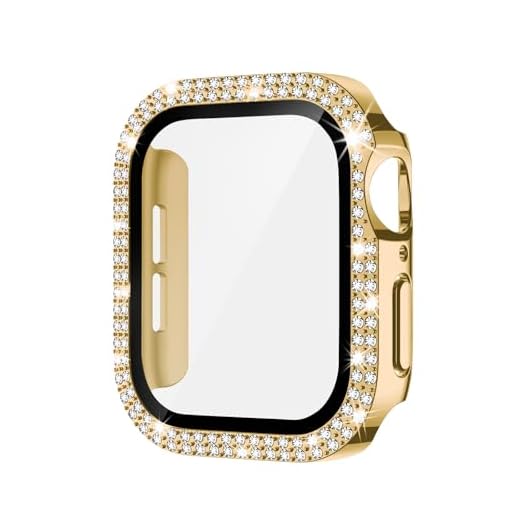 Double Row Diamond Case Compatible with Apple Watch 46 45 44 42 41 40mm Protective Case with Built-in Screen Protector for Series 11/10 /9/8/7/6/5/4/3 (Gold,Series4/5/6/SE 40mm)