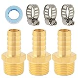 SUNGATOR 3 Pack Barbed Brass Hose Fittings, 1/2" Barb to 1/2" NPT Male Threaded End Fittings, Hose C