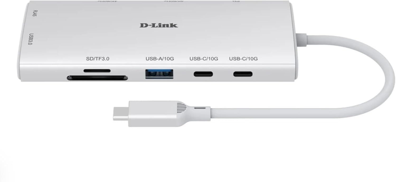 D-Link 10-in-1 USB-C Hub, Max 100W Power Delivery, Dual 4K HDMI Ports, 2 x USB-C & 2 x USB-A Data Ports, Ethernet and SD Card Slots for Dell Laptop, ThinkPad, and More (DUP-A01)