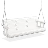VINGLI Upgraded Patio Wooden Porch Swing for Courtyard & Garden, Heavy Duty 880 LBS Swing Chair Bench with Hanging Chains for Outdoors (5 FT, White)